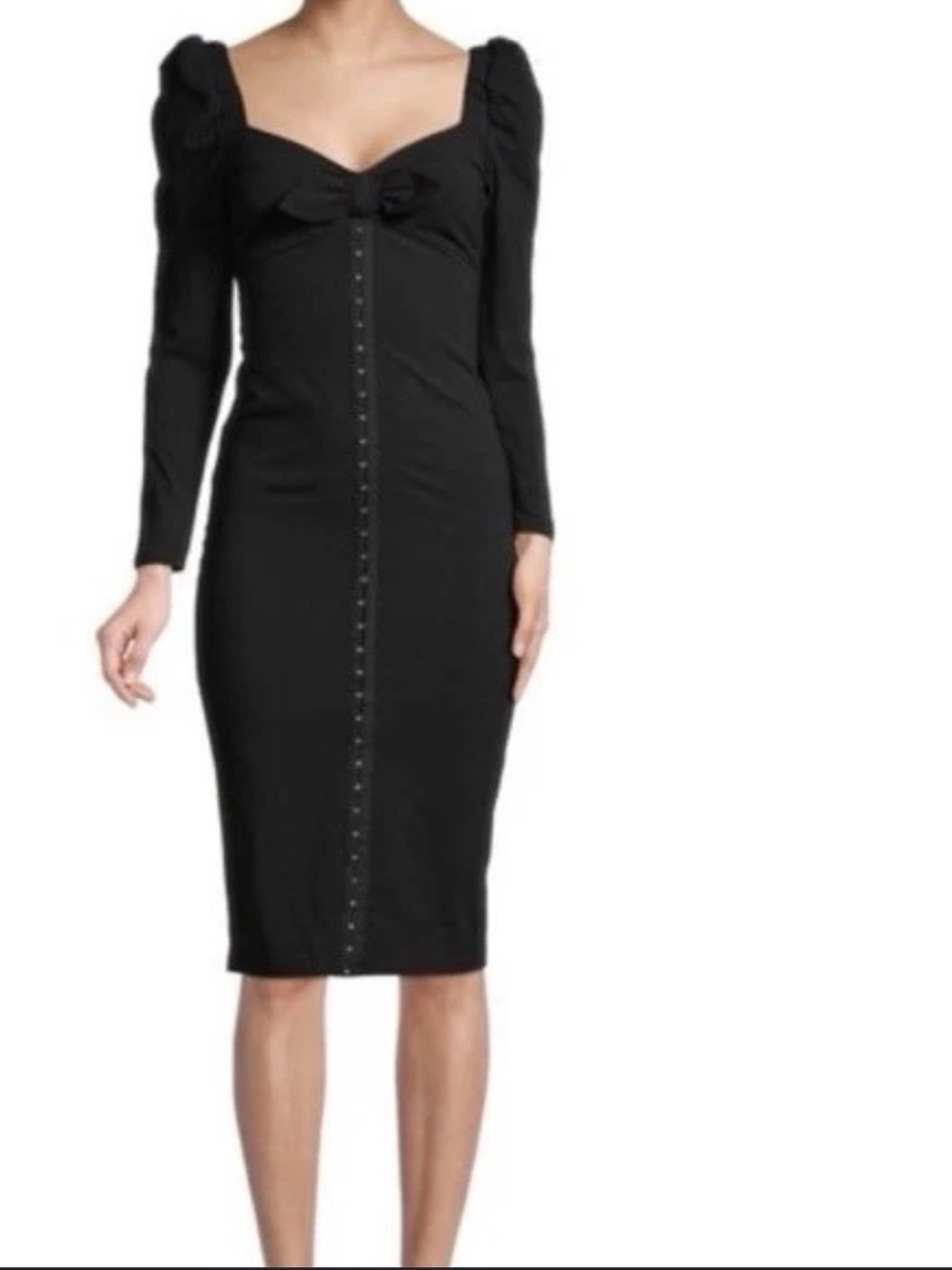 NWT Betsey Johnson Black Long-Sleeve Square Neck Bow & Hook-Eye Midi Dress – Siz